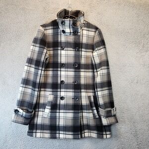 Ike Behar Coat Womens Medium Plaid‎ Peacoat Double Breasted Jacket
